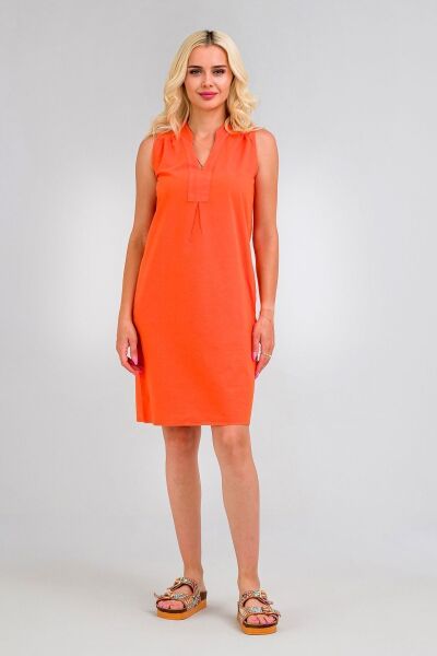 Cepli Yıkanmış Pamuk Likralı Elbise Turuncu - M