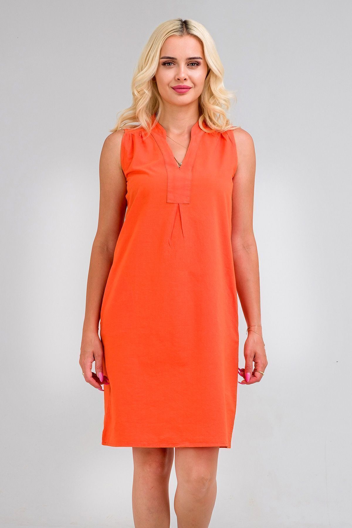 Cepli Yıkanmış Pamuk Likralı Elbise Turuncu - M