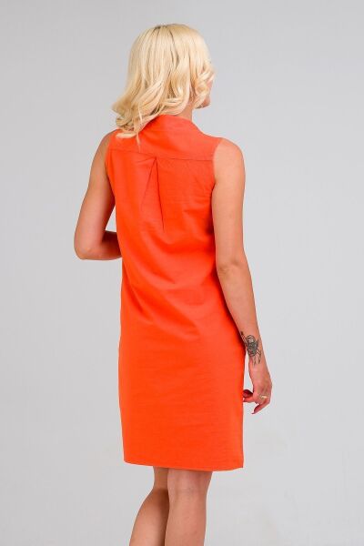 Cepli Yıkanmış Pamuk Likralı Elbise Turuncu - M