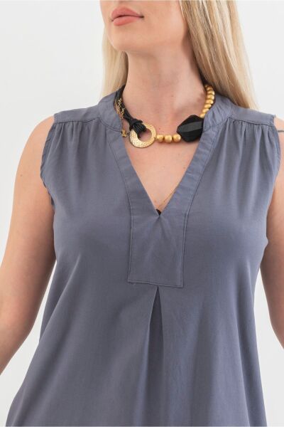 Cepli Yıkanmış Pamuk Likralı Elbise Gri - 3XL