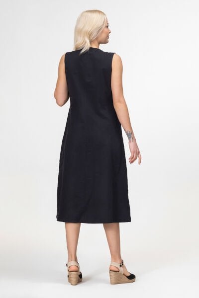 Bold and Young Kadın Yırtmaçlı V Yakalı Kolsuz Pamuklu Elbise 3XL - Siyah