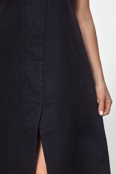 Bold and Young Kadın Yırtmaçlı V Yakalı Kolsuz Pamuklu Elbise 3XL - Siyah