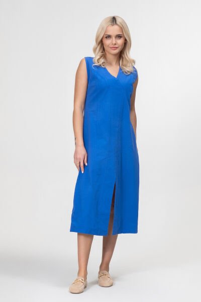 Bold and Young Kadın Yırtmaçlı V Yakalı Kolsuz Pamuklu Elbise S - Saks mavi