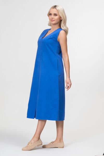 Bold and Young Kadın Yırtmaçlı V Yakalı Kolsuz Pamuklu Elbise S - Saks mavi