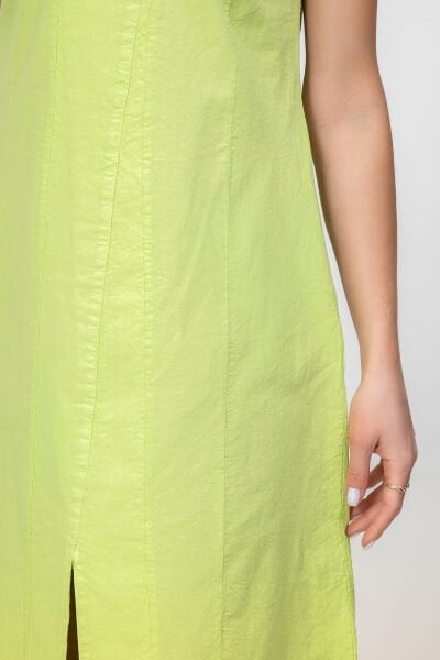 Bold and Young Kadın Yırtmaçlı V Yakalı Kolsuz Pamuklu Elbise 3XL - Yağ Yeşili