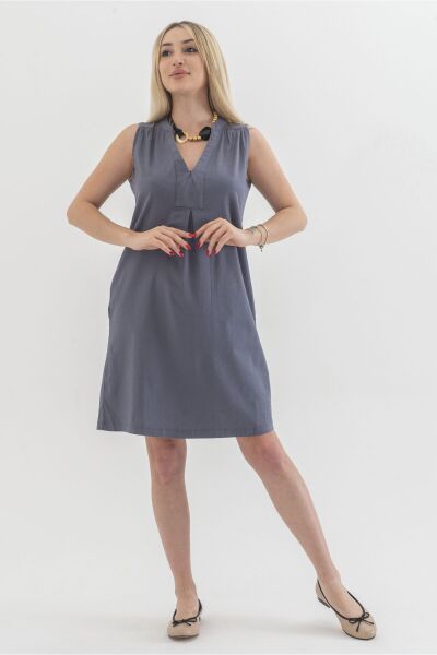 Cepli Yıkanmış Pamuk Likralı Elbise ANTRASİT - XS