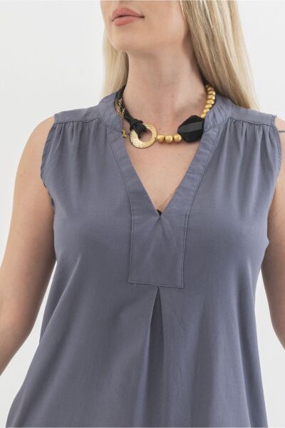 Cepli Yıkanmış Pamuk Likralı Elbise ANTRASİT - XS