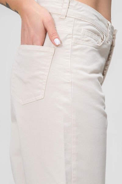 Kadın Bol Paça Beş Cepli Paça Saçaklı Likralı Pamuklu Pantolon XXL - Ekru