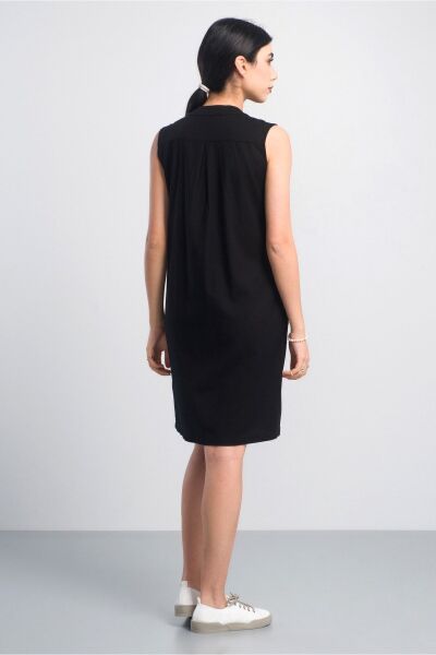 Cepli Yıkanmış Pamuk Likralı Elbise Siyah - 3XL