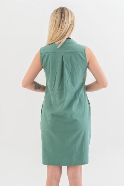 Cepli Yıkanmış Pamuk Likralı Elbise Mint Yeşil - XS