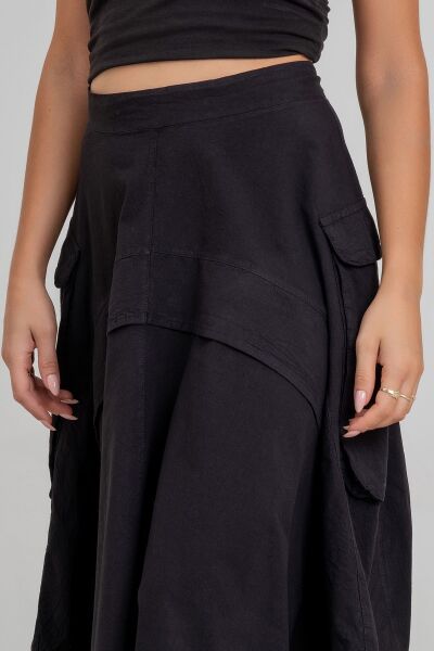 Kadın  Kargo Cepli Fermuarlı İnce Etek siyah pamuklu - L