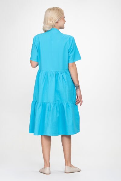 Bold & Young Kadın Cepli Kısa Kollu Yarım Pat Düğmeli Büzgülü Pamuklu Elbise 3XL - Turkuaz