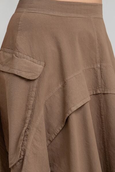 Kadın  Kargo Cepli Fermuarlı İnce Etek haki pamuklu - L