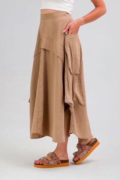 Kadın  Kargo Cepli Fermuarlı İnce Etek BEJ - L