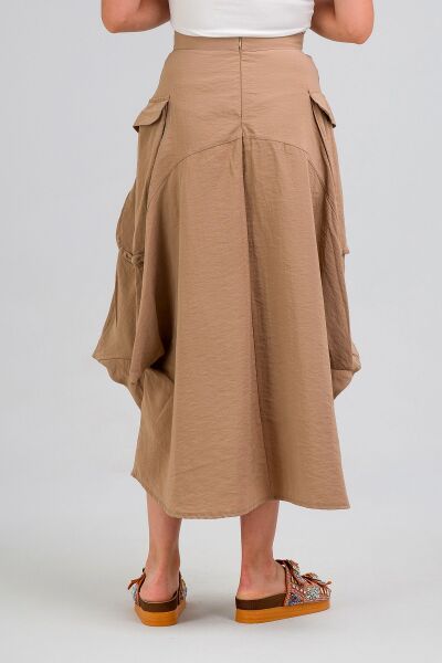 Kadın  Kargo Cepli Fermuarlı İnce Etek BEJ - L
