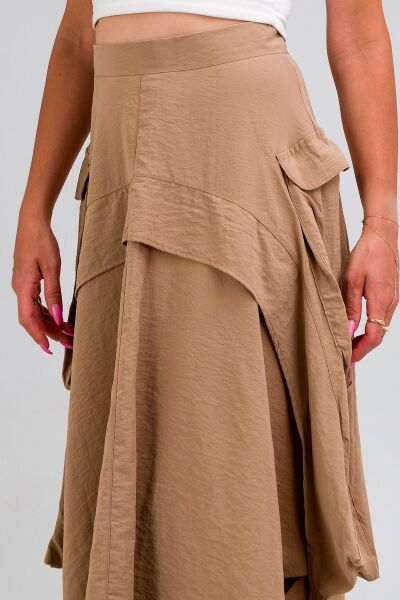 Kadın  Kargo Cepli Fermuarlı İnce Etek BEJ - L