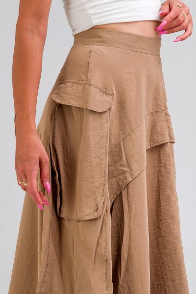 Kadın  Kargo Cepli Fermuarlı İnce Etek BEJ - L