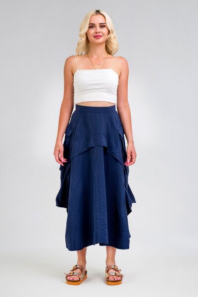 Kadın  Kargo Cepli Fermuarlı İnce Etek Lacivert - M