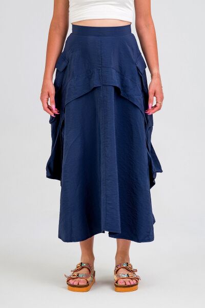 Kadın  Kargo Cepli Fermuarlı İnce Etek Lacivert - M
