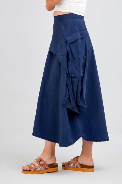 Kadın  Kargo Cepli Fermuarlı İnce Etek Lacivert - M