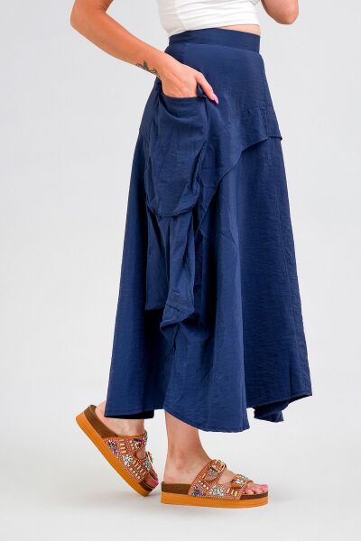 Kadın  Kargo Cepli Fermuarlı İnce Etek Lacivert - M