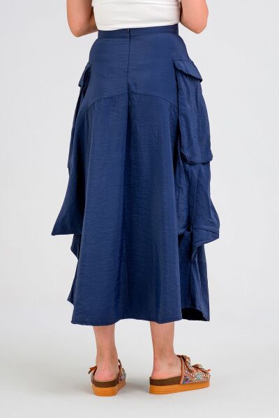 Kadın  Kargo Cepli Fermuarlı İnce Etek Lacivert - M