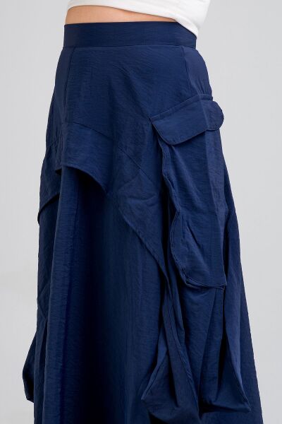 Kadın  Kargo Cepli Fermuarlı İnce Etek Lacivert - M