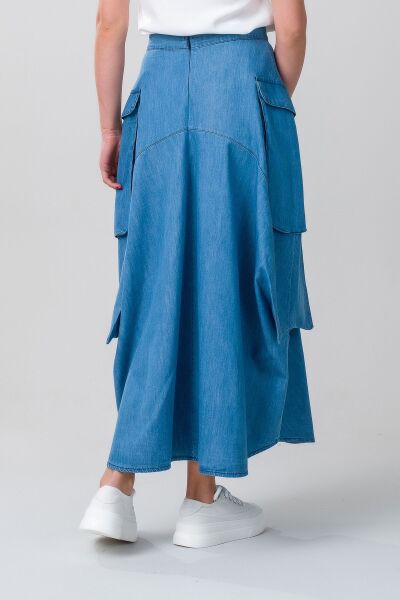 Kadın  Kargo Cepli Fermuarlı İnce Etek indigo açık mavi - S
