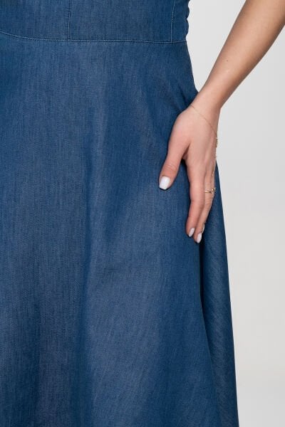 Bold & Young Kadın Cepli Boyundan Bağlamalı Arka Lastikli Elbise XL - indigo