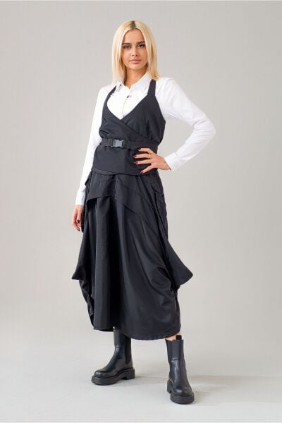 Kadın  Kargo Cepli Fermuarlı İnce Etek Siyah - M