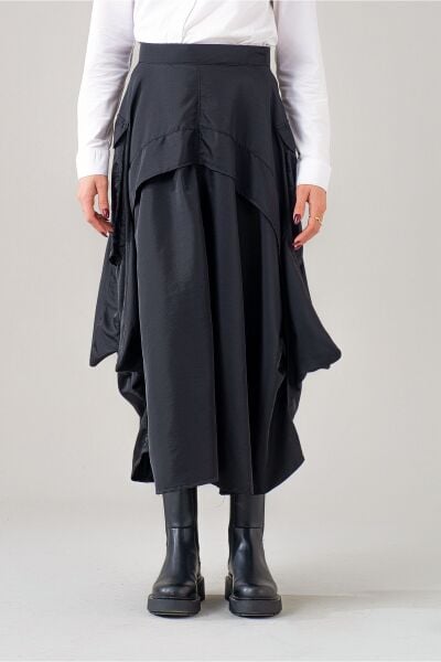 Kadın  Kargo Cepli Fermuarlı İnce Etek Siyah - M