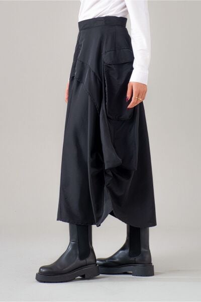 Kadın  Kargo Cepli Fermuarlı İnce Etek Siyah - M