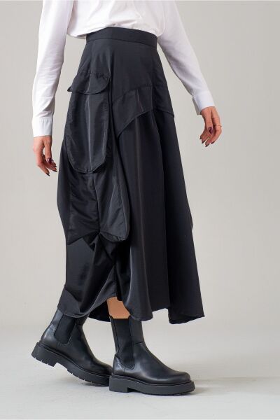 Kadın  Kargo Cepli Fermuarlı İnce Etek Siyah - M