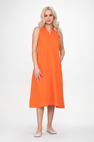 Bold & Young Kadın V Yakalı Cepli Pamuklu  Kumaş Elbise S - Turuncu