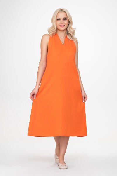 Bold & Young Kadın V Yakalı Cepli Pamuklu  Kumaş Elbise S - Turuncu