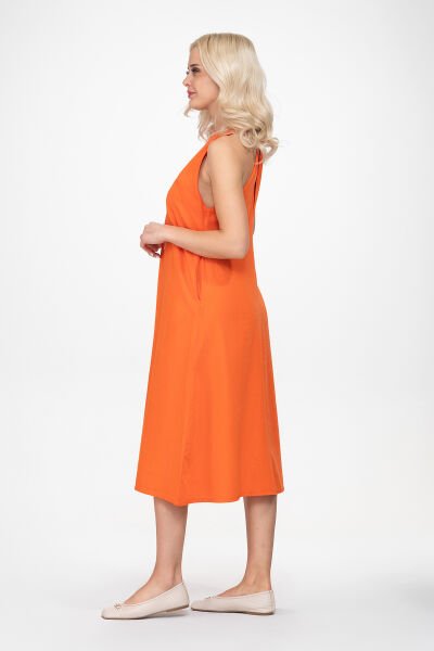 Bold & Young Kadın V Yakalı Cepli Pamuklu  Kumaş Elbise S - Turuncu