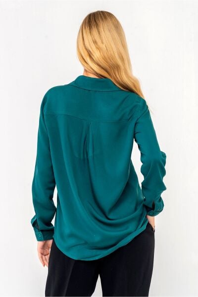 Kadın Ön Arka Oval Viskon Gömlek S - Yeşil