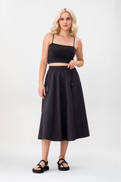 Bold & Young Kadın Tokalı Cepli Beli Lastikli Etek XL - Siyah