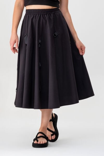 Bold & Young Kadın Tokalı Cepli Beli Lastikli Etek XL - Siyah