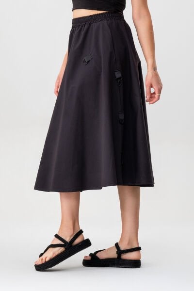 Bold & Young Kadın Tokalı Cepli Beli Lastikli Etek XL - Siyah