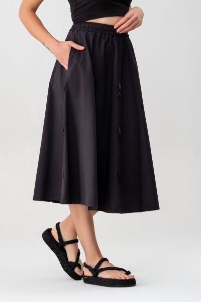 Bold & Young Kadın Tokalı Cepli Beli Lastikli Etek XL - Siyah
