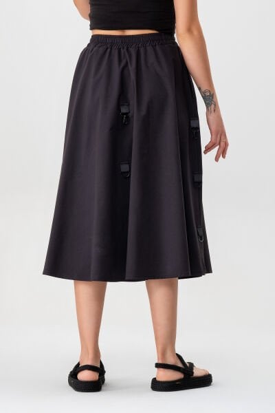 Bold & Young Kadın Tokalı Cepli Beli Lastikli Etek XL - Siyah