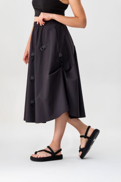 Bold & Young Kadın Tokalı Cepli Beli Lastikli Etek XL - Siyah