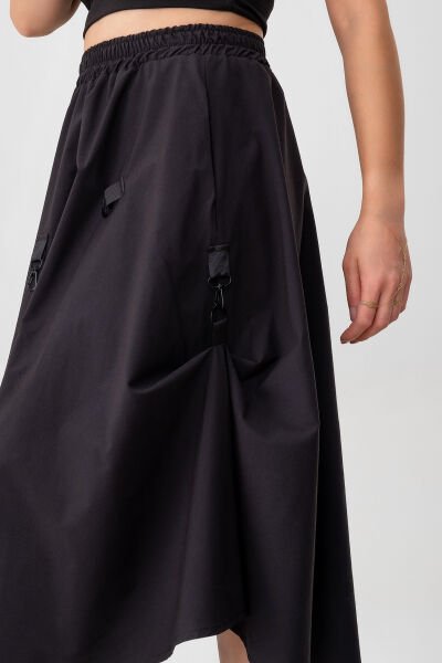Bold & Young Kadın Tokalı Cepli Beli Lastikli Etek XL - Siyah