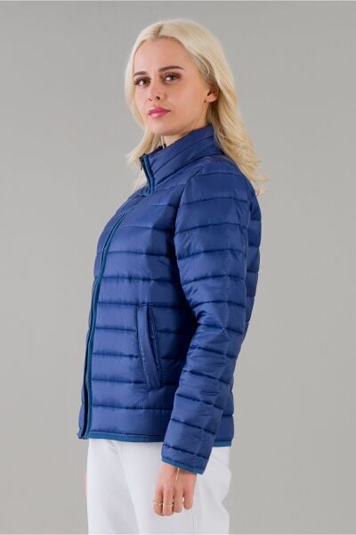 Siyah Şişme Dik Yaka Metal Fermuarlı Mont Lacivert - S