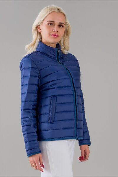 Siyah Şişme Dik Yaka Metal Fermuarlı Mont Lacivert - S