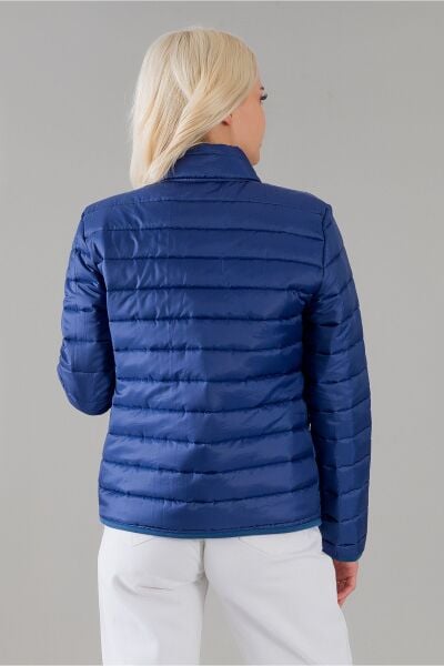 Siyah Şişme Dik Yaka Metal Fermuarlı Mont Lacivert - S