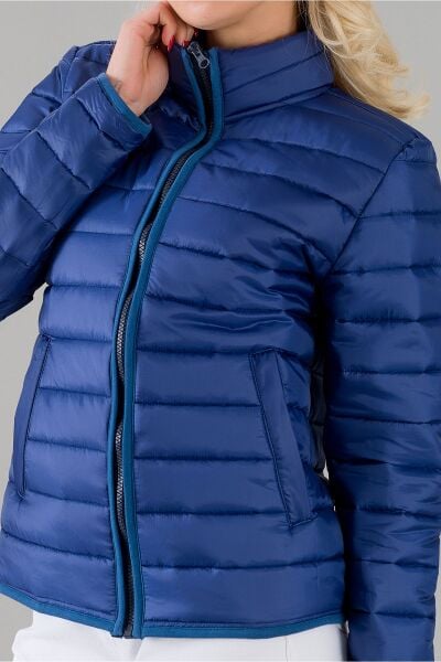 Siyah Şişme Dik Yaka Metal Fermuarlı Mont Lacivert - S