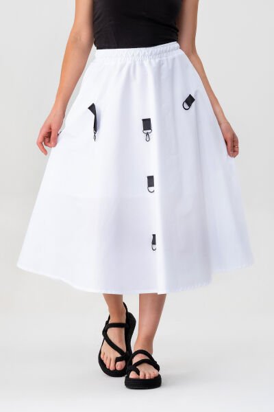 Bold & Young Kadın Tokalı Cepli Beli Lastikli Etek S - Beyaz