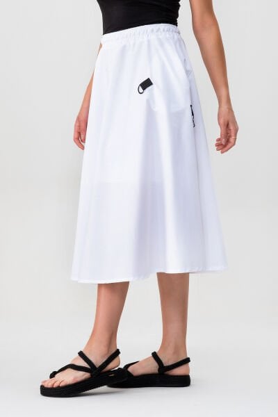 Bold & Young Kadın Tokalı Cepli Beli Lastikli Etek S - Beyaz